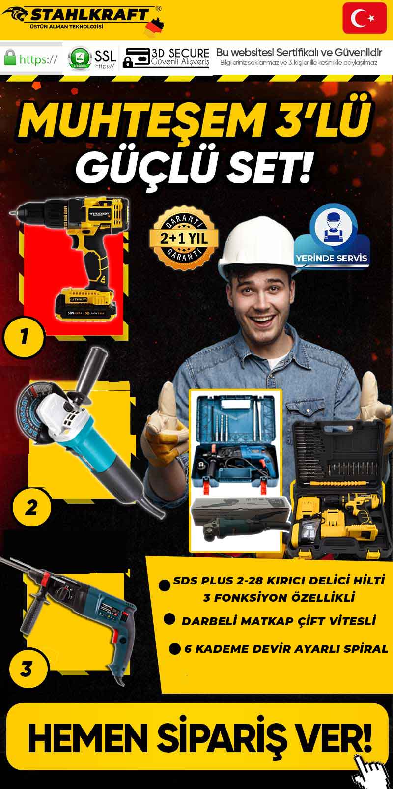 STAHLKRAFT STH 12930 3 Lü MAX Plus Set + Hilti +Darbeli Matkap + Taşlama Yaprak