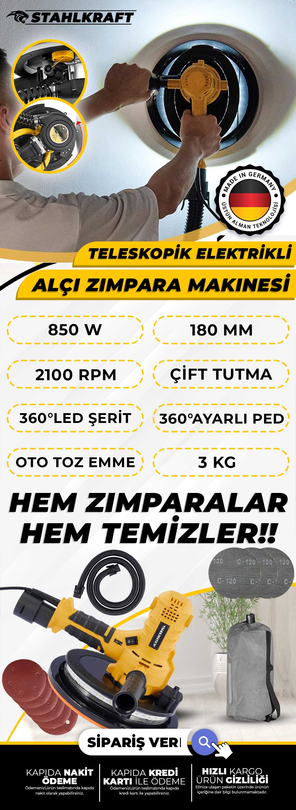 STAHLKRAFT STH 5832 850W 180mm Elektrikli Alçı zımpara Makinesi Yaprak