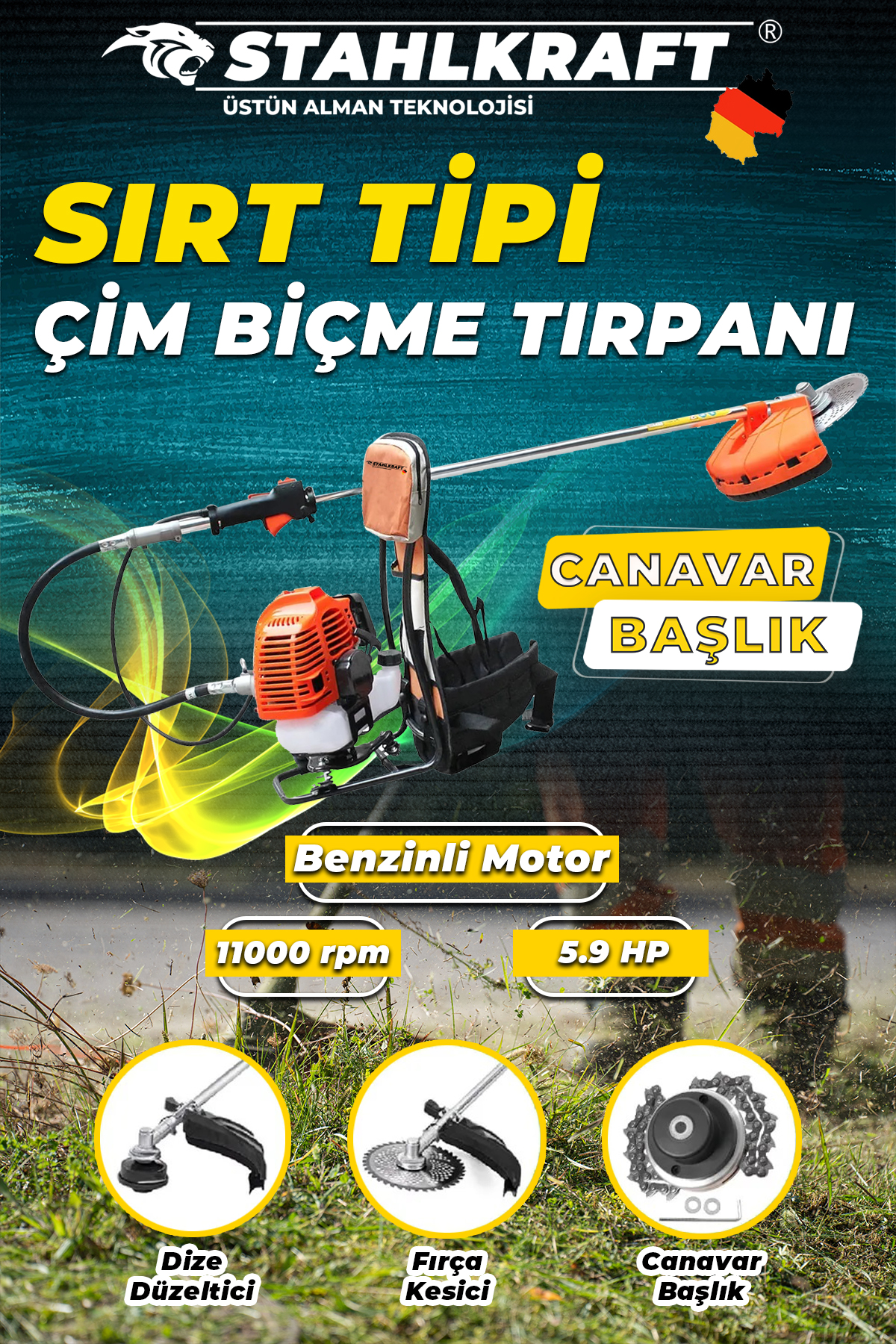 STAHLKRAFT STH 6182 11000rpm 5.9 Hp Sırt Tipi Benzinli Motorlu Ot Çalı Tırpan