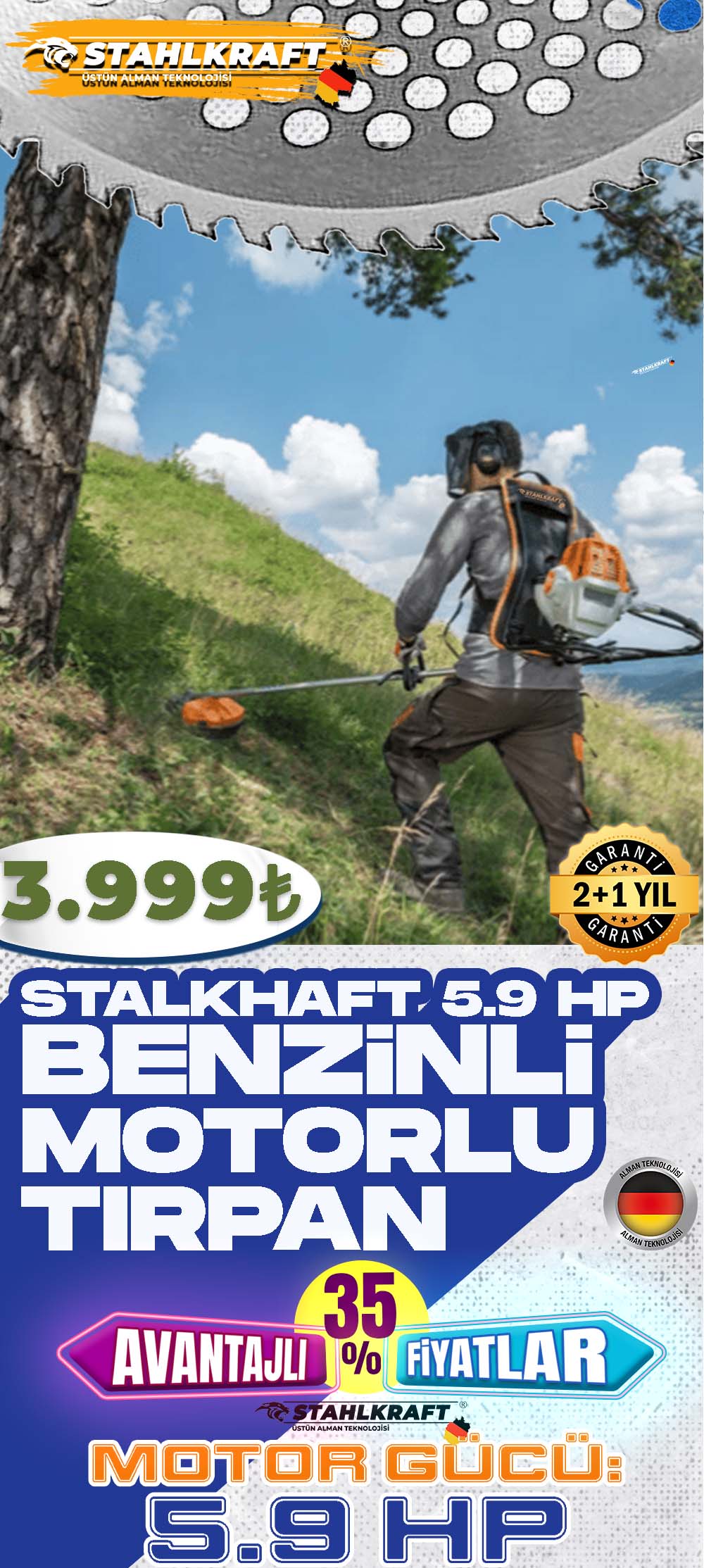 STAHLKRAFT STH 6182 11000rpm 5.9 Hp Sırt Tipi Benzinli Motorlu Ot Çalı Tırpan Yaprak