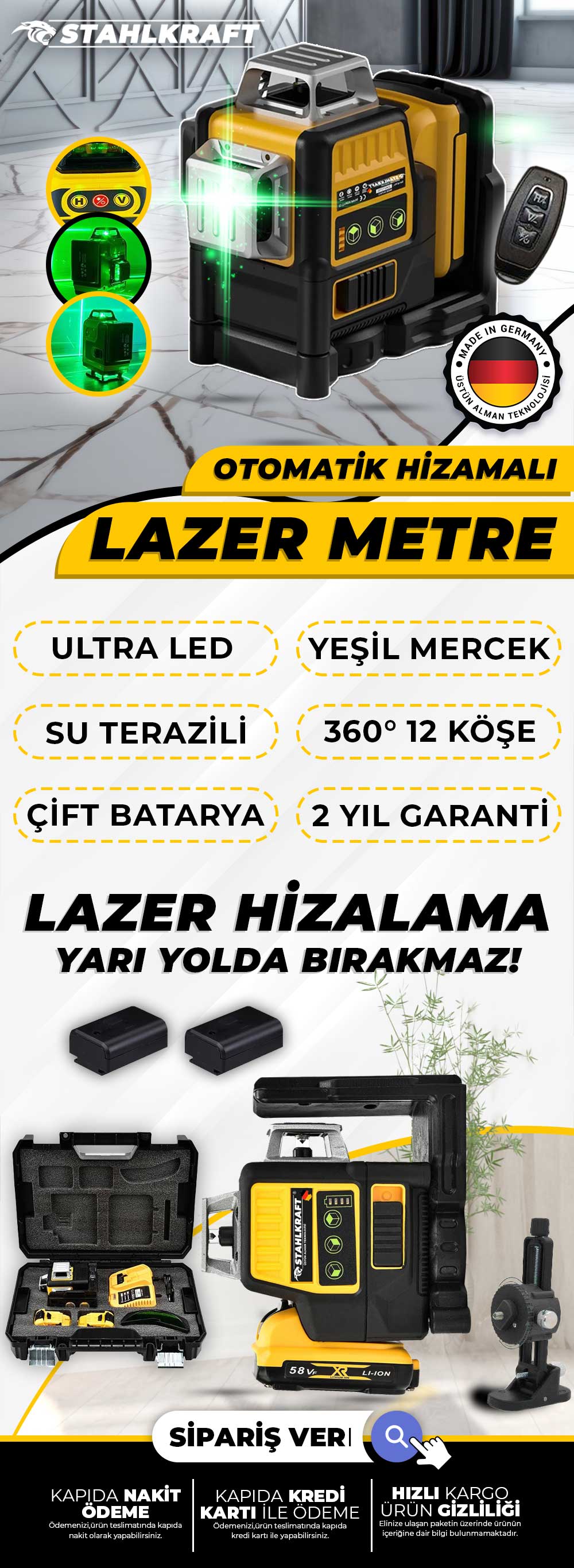 STAHLKRAFT STH 8852 58Vf Akülü 12 Köşe Lazer Terazi Yaprak