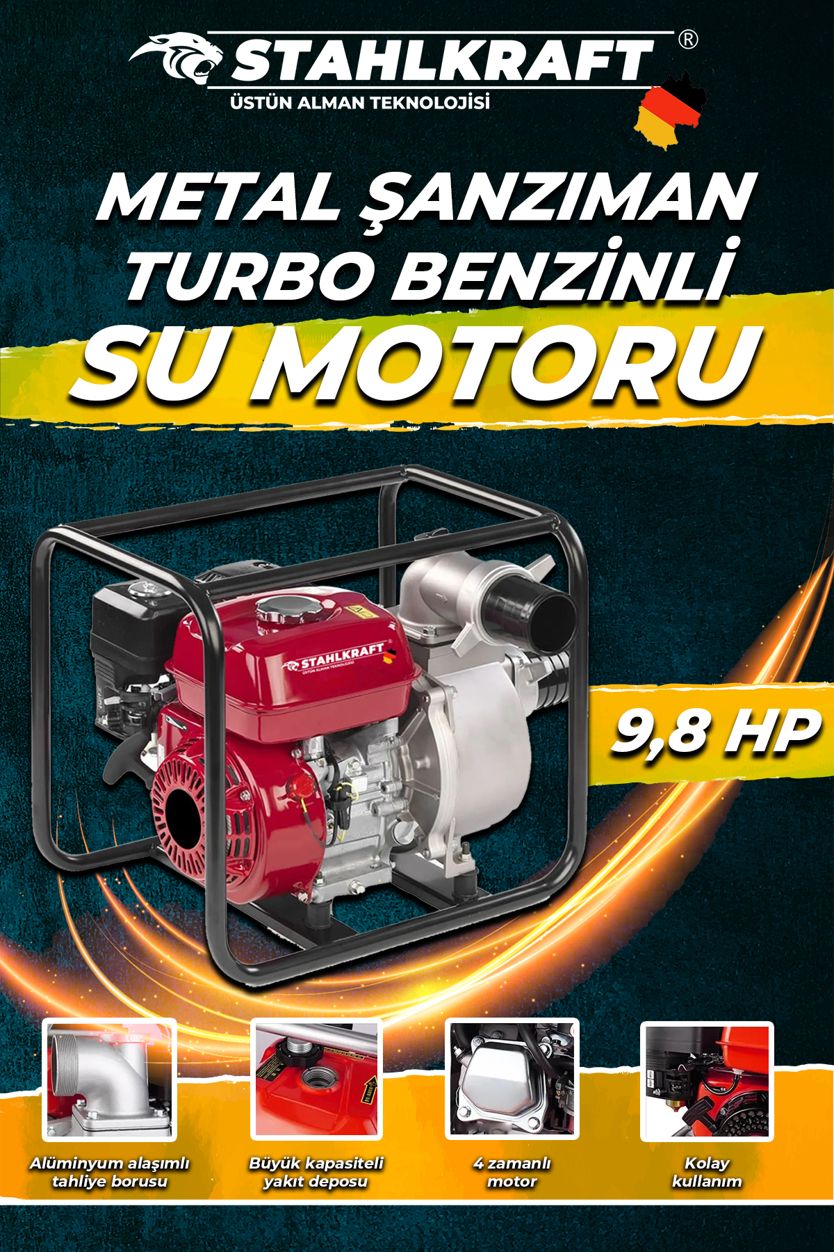 ASSUR STH 8972 3 Parmak Benzinli Su Motoru 6,5 Hp