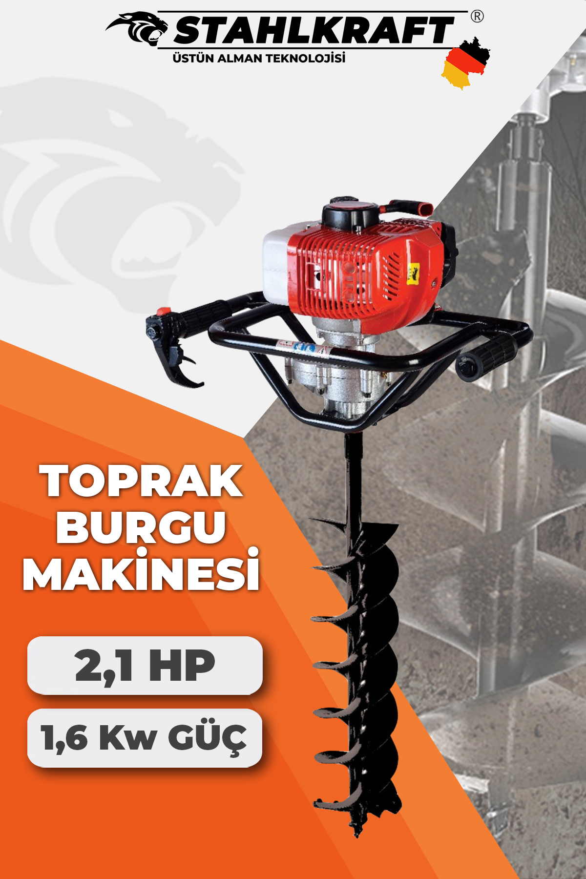 STAHLKRAFT STH 8983 Benzinli 15 Cm Toprak Burgu Makinesi 52 Cc 2,1 Hp - 1,6 Kw