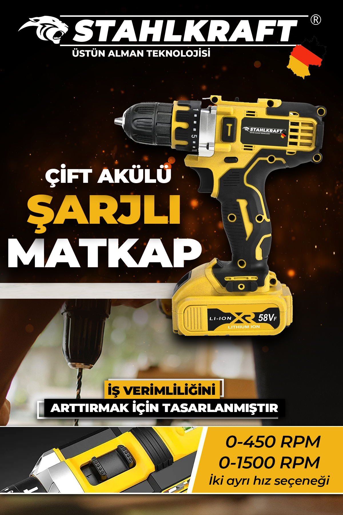 STAHLKRAFT Sth 9171 S 58vf Çift Akülü Li-ion Bataryalı Vidalama Matkap