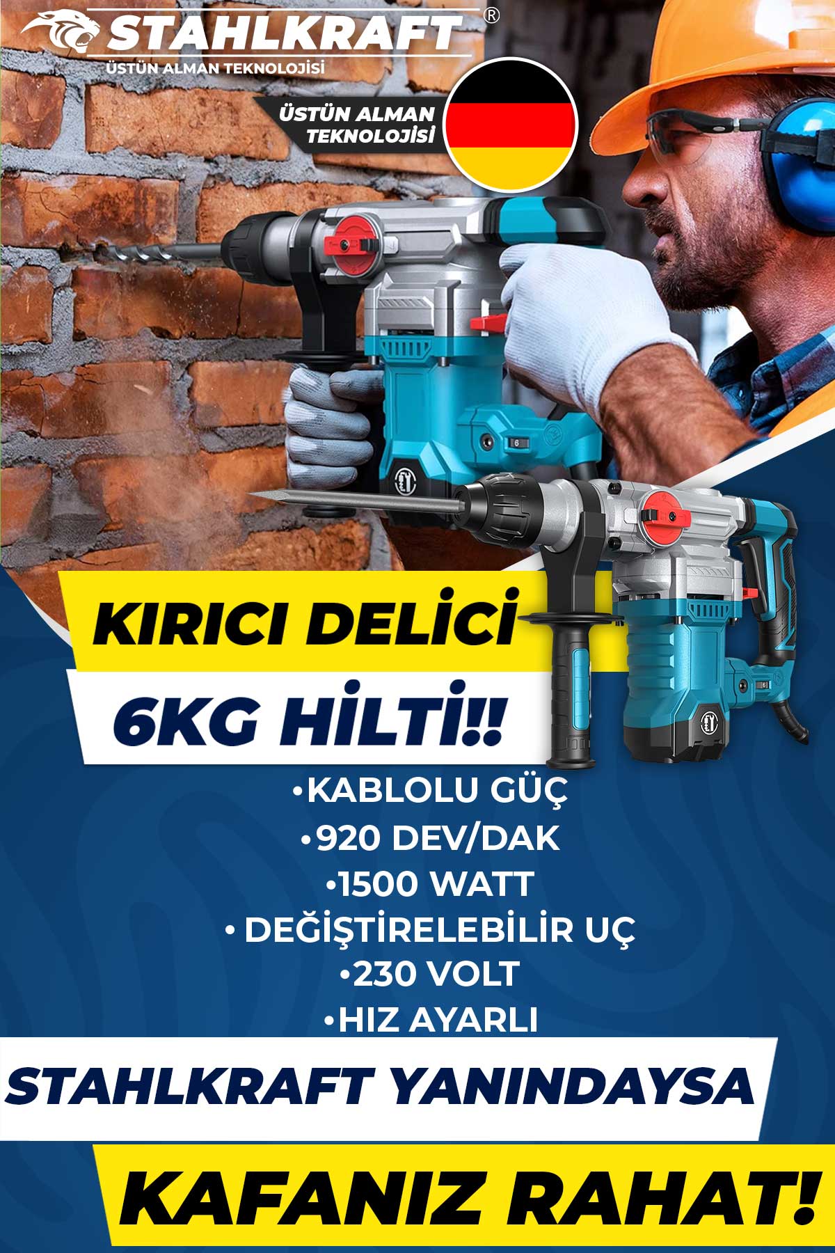 STAHLKRAFT STH 9788 1050W Profesyonel 6kg Kırıcı Delici Hilti