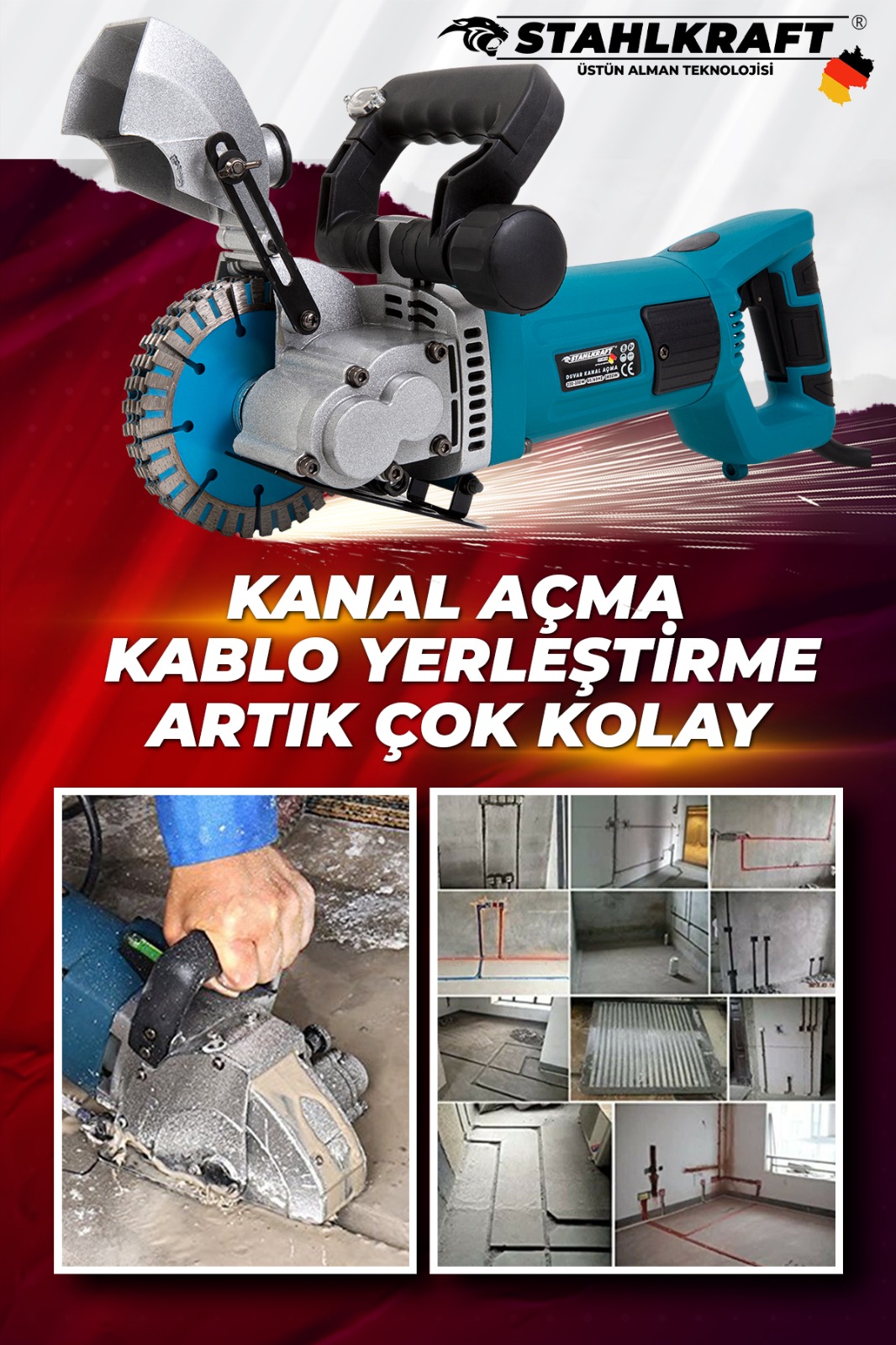 STAHLKRAFT STH 9904 M 2400w 125 Mm Lazerli Elektrikli Duvar Oluk Kesme Makinası