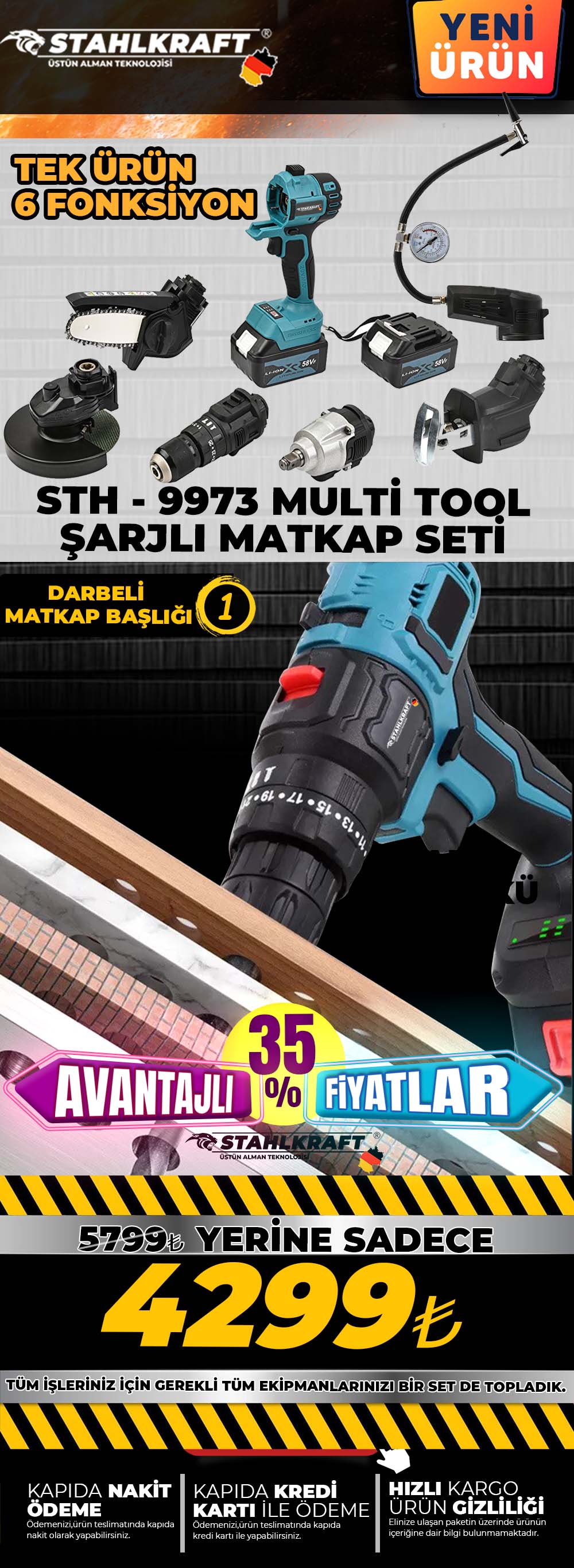 STAHLKRAFT STH 9973 M Multi Tool Şarjlı Matkap Seti (6 Lı) Yaprak